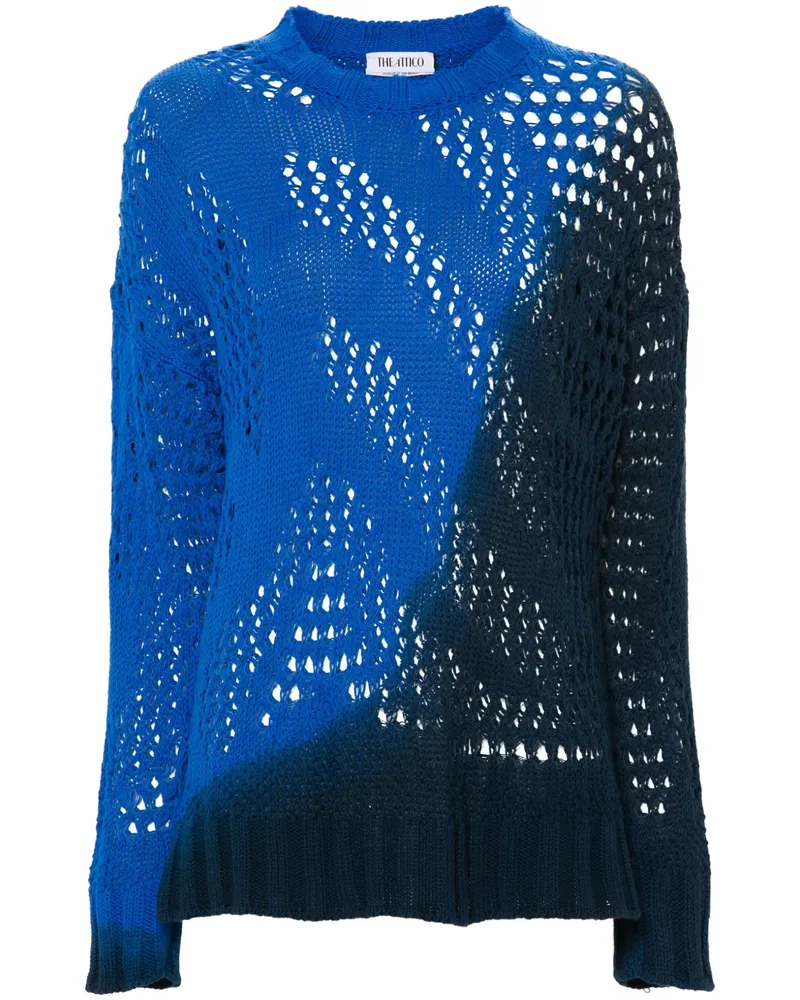 ATTICO Lochstrick-Pullover in Colour-Block-Optik - Blau Blau
