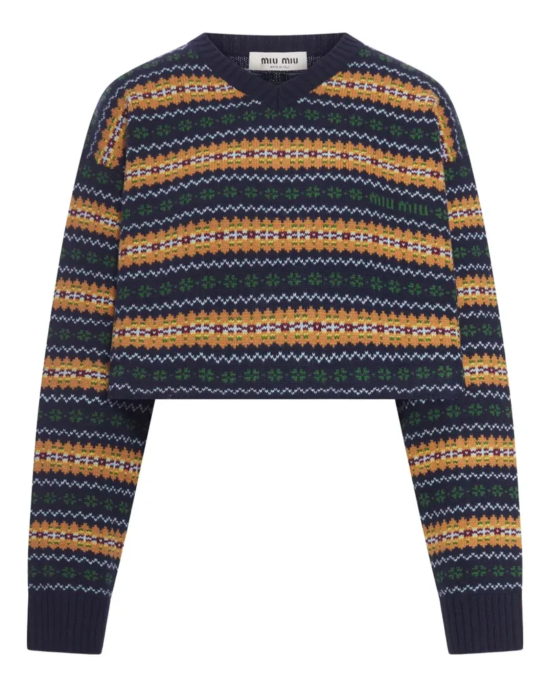 Miu Miu Jacquard-Pullover mit V-Ausschnitt - Blau Blau