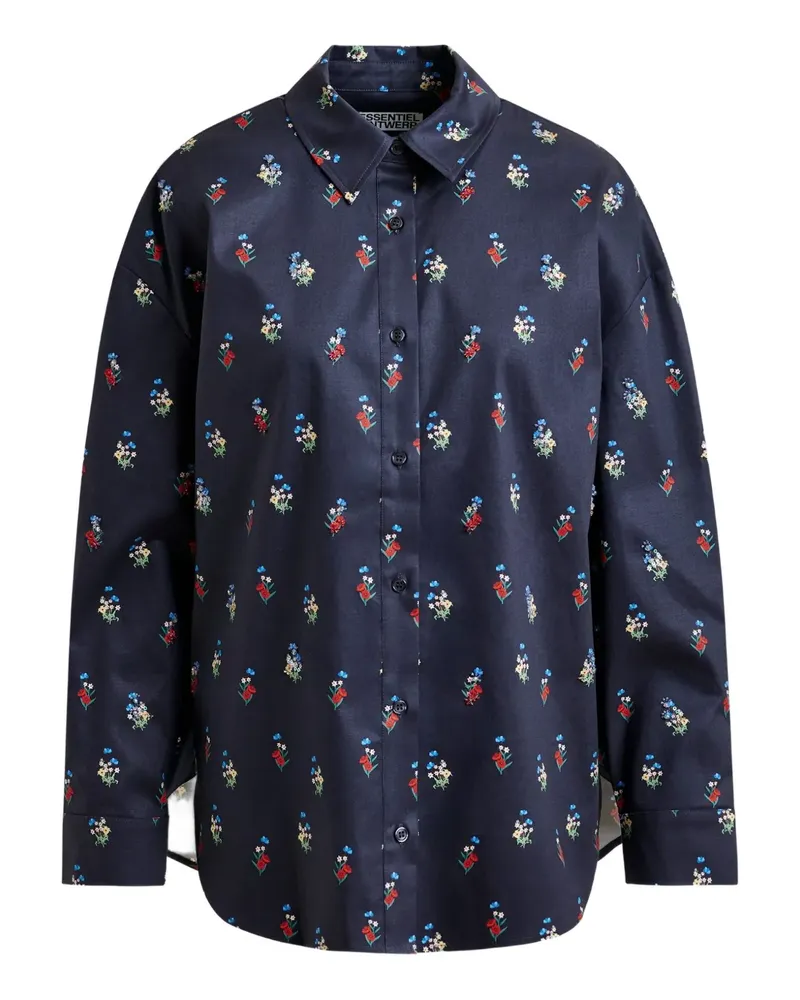 Essentiel T-Shirt mit Blumen-Print - Blau Blau