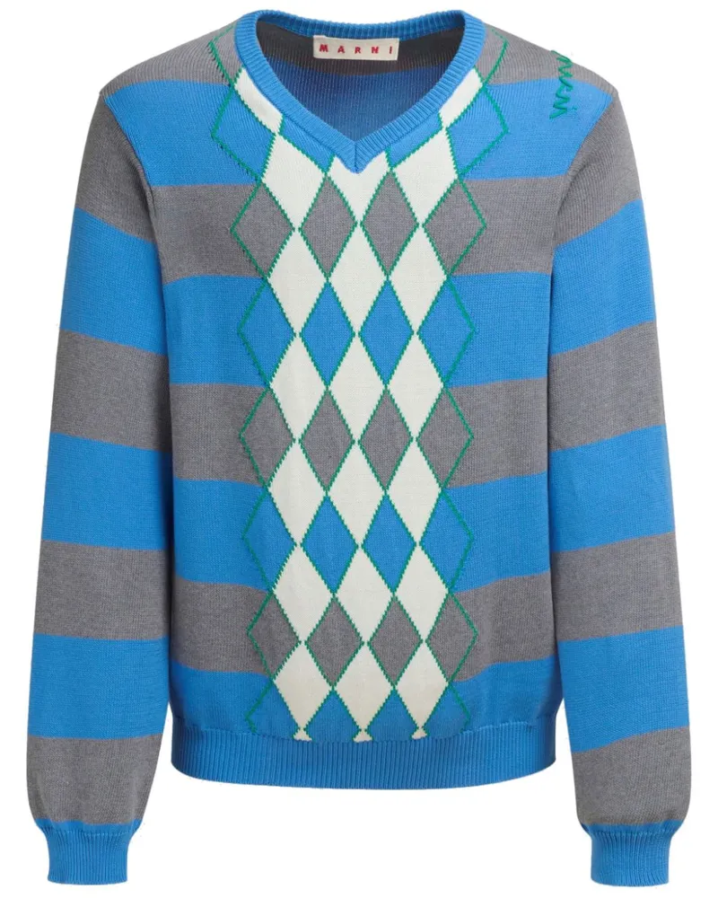 Marni Pullover mit Argyle-Intarsienmuster - Blau Blau
