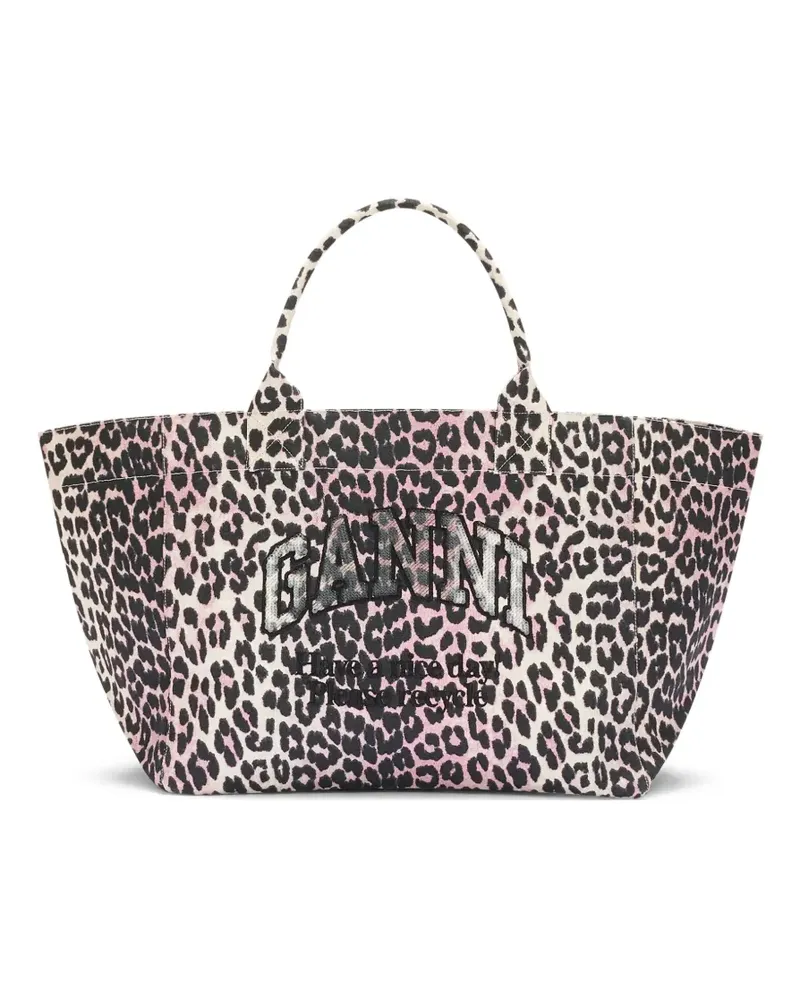 Ganni Shopper mit Leoparden-Print - Schwarz Schwarz