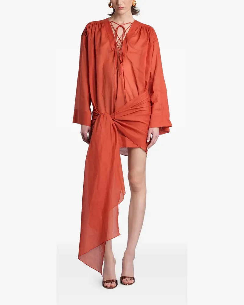 ANDAMANE Indira lace-up knotted-drape mini dress - Orange Orange