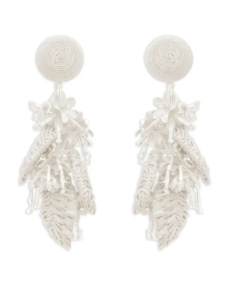 Oscar de la Renta raffia tassel bouquet clip-on earrings - Weiß Weiß