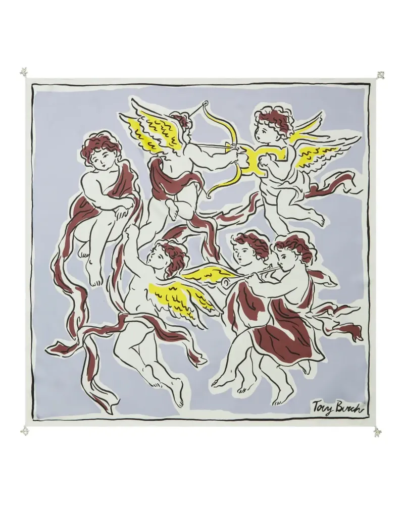 Tory Burch Eckiger Cherubs Seidenschal - Grau Grau