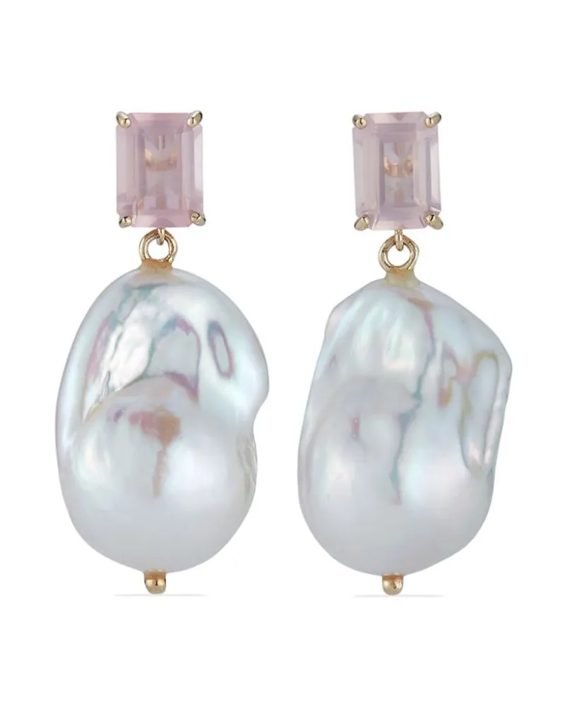 MATEO 14kt Gelbgoldohrring mit Perlen - Rosa Rosa