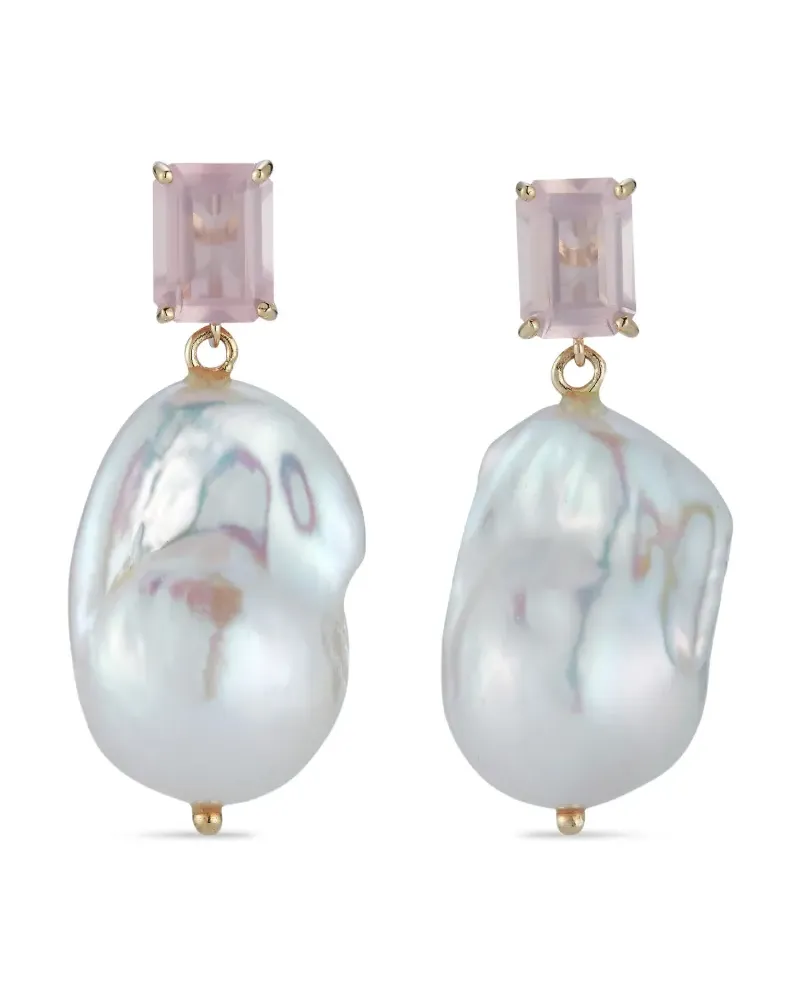 MATEO 14kt Gelbgoldohrring mit Perlen - Rosa Rosa