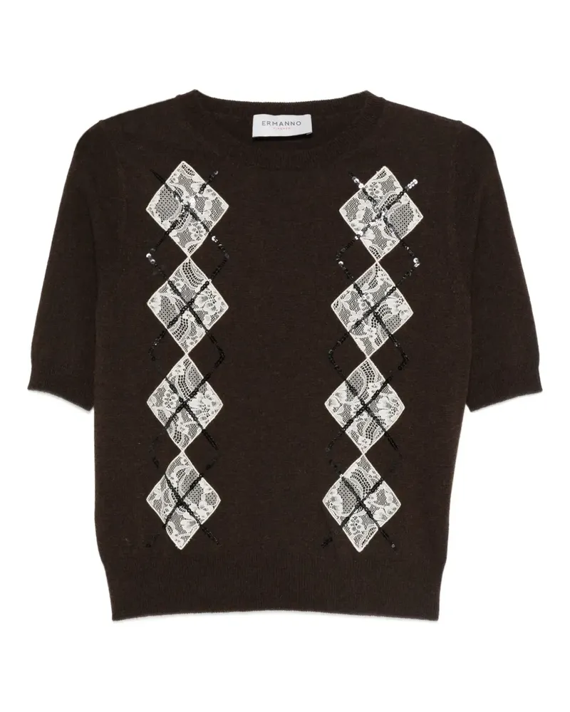 Ermanno Scervino Paillettenverziertes Oberteil mit Argyle-Muster - Braun Braun