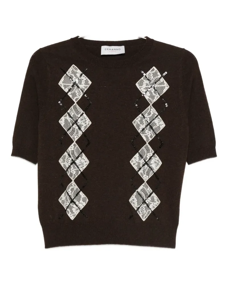 Ermanno Scervino argyle-pattern sequin-embellished top - Braun Braun