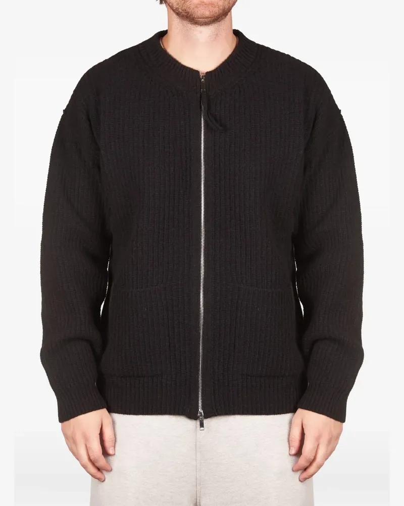 Alpha Studio ribbed-knit zip-up sweater - Schwarz Schwarz