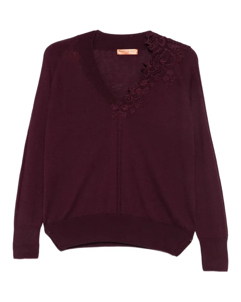 Ermanno Scervino Maglia Pullover mit V-Ausschnitt und Spitzenbesatz - Violett Violett