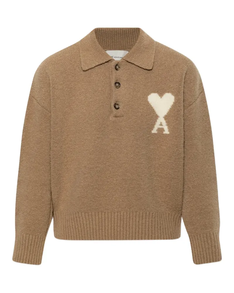 AMI Paris Ami de Coeur Pullover mit Poloshirtkragen - Braun Braun
