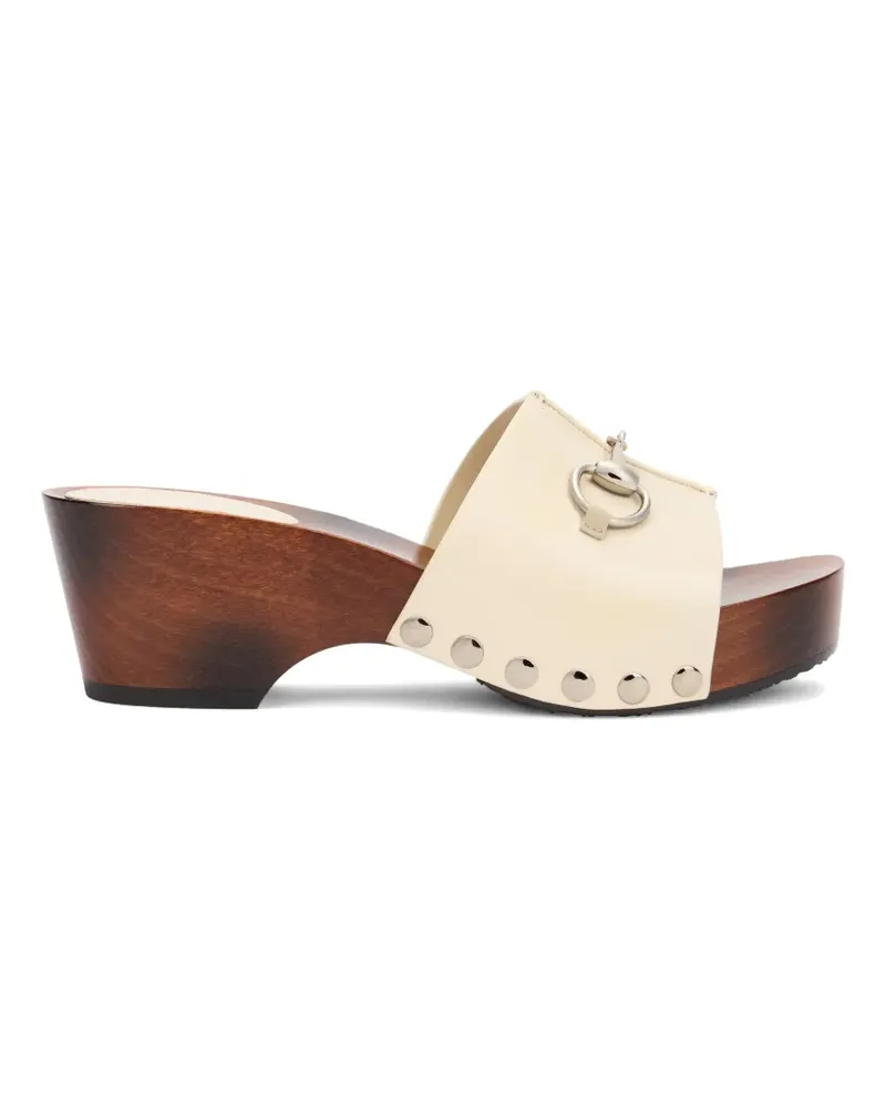 Gucci Horsebit studded leather heeled mules - Nude Nude