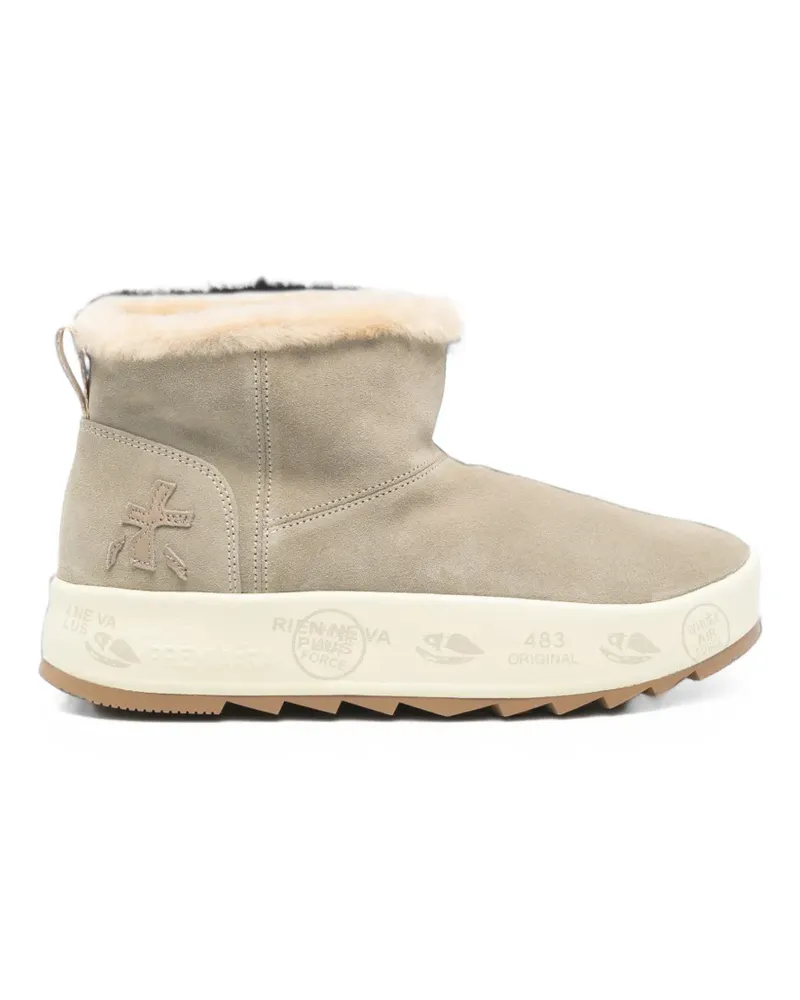 Premiata shearling-trim suede ankle boots - Nude Nude