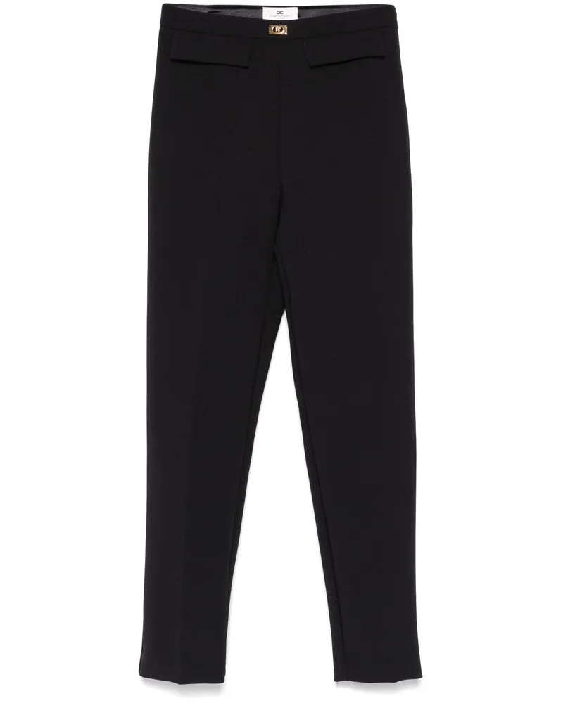Elisabetta Franchi Schmale Hose mit Logo-Schild - Schwarz Schwarz