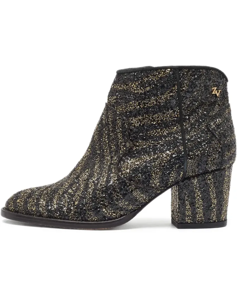 Zadig & Voltaire Stiefeletten in Glitter-Optik mit Blockabsatz - Schwarz Schwarz