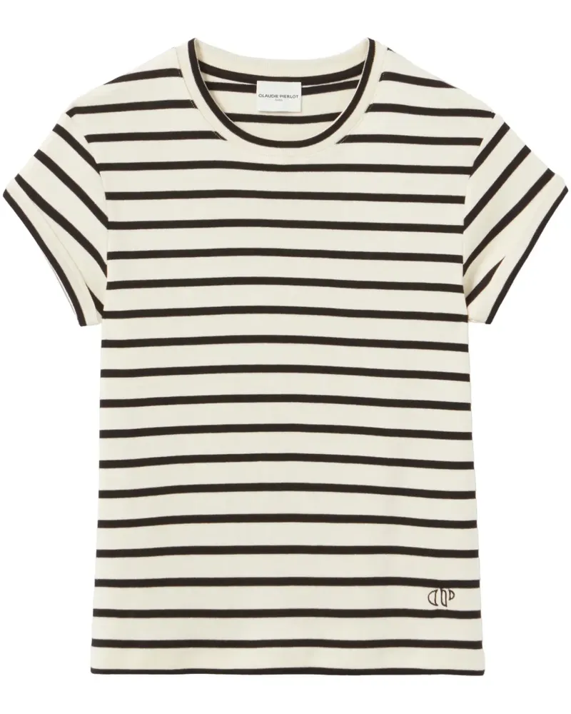 Claudie Pierlot Gestreiftes T-Shirt - Weiß Weiß