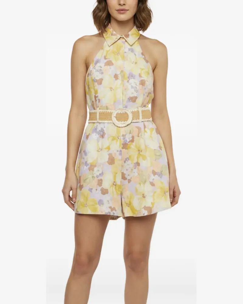 Zimmermann floral-print halterneck playsuit - Gelb Gelb