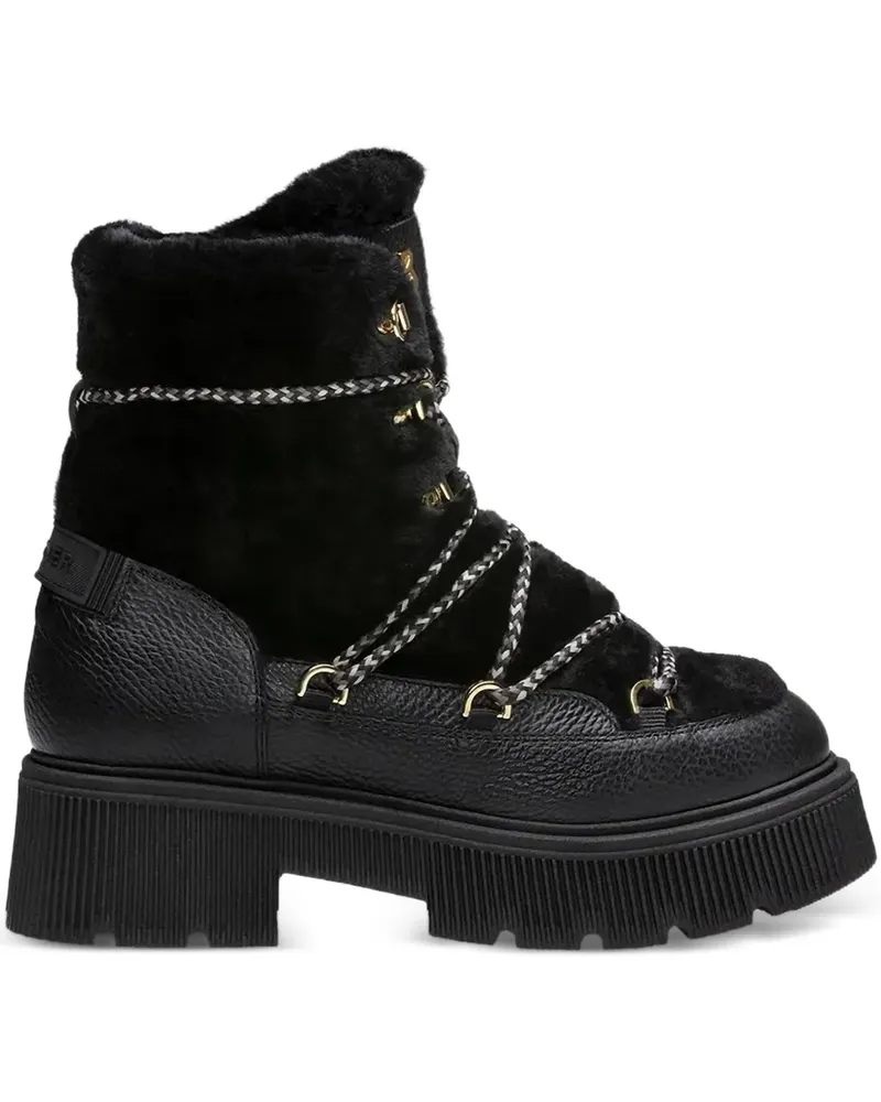 Bogner Schnürstiefel mit Pelzbesatz - Schwarz Schwarz