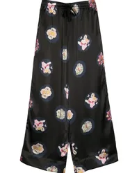 Cynthia Rowley Moonlit Petal Pyjama-Hose aus Seide Schwarz