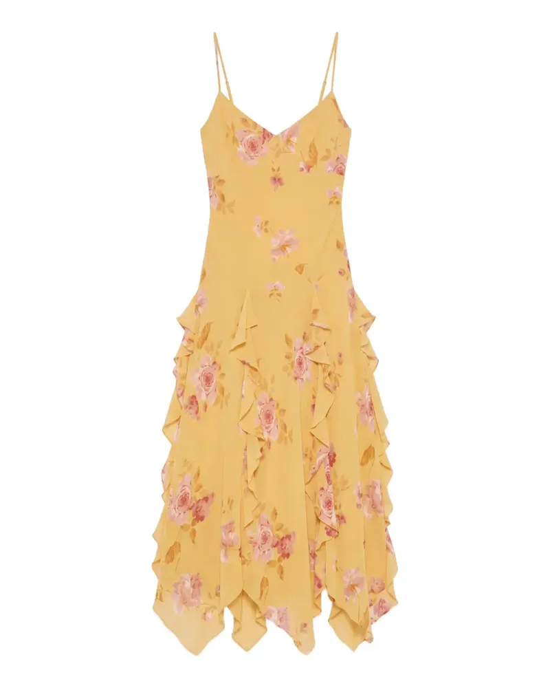Reformation Gerüschtes Midikleid mit Blumenprint - Gelb Gelb