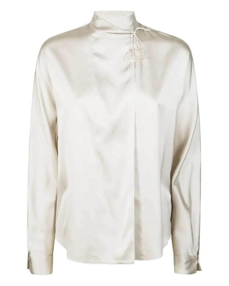 forte_forte kimono tassel silk satin blouse - Nude Nude