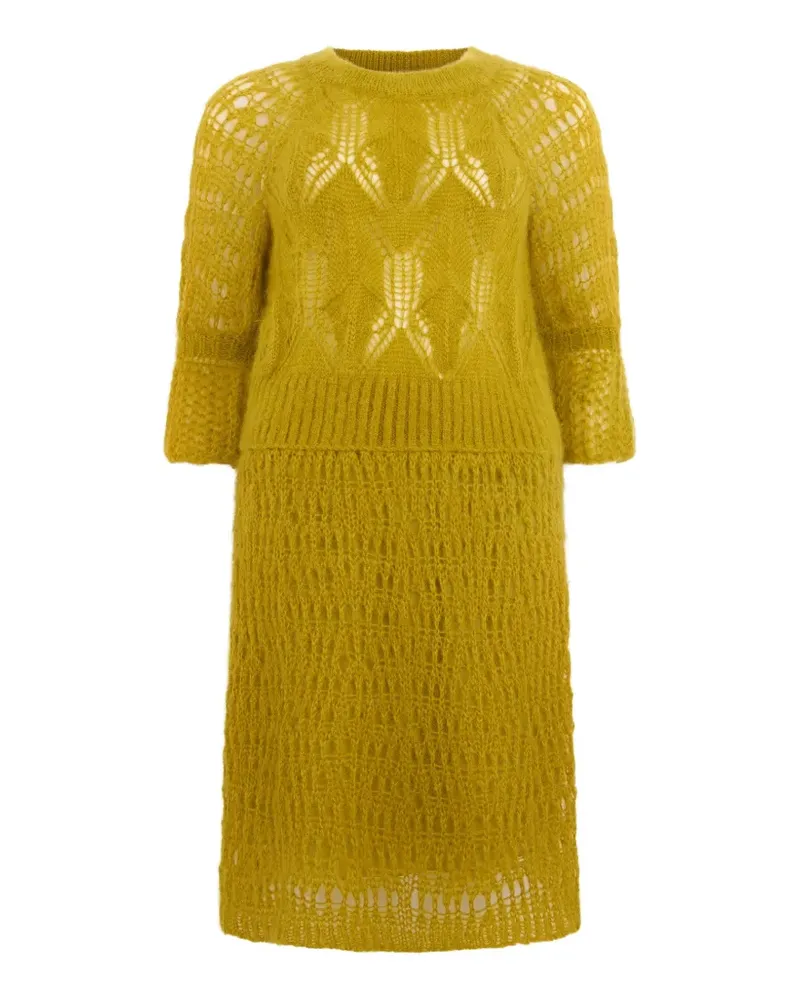 Alberta Ferretti Midikleid mit Lochstrickmuster - Gelb Gelb
