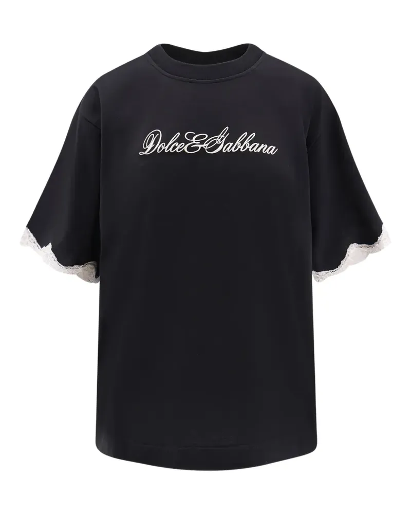 Dolce & Gabbana DNA lace-trimmed embroidered top - Schwarz Schwarz