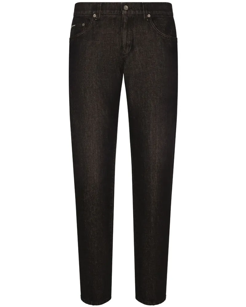 Dolce & Gabbana Lang geschnittene Tapered-Jeans mit Logo-Applikation - Schwarz Schwarz
