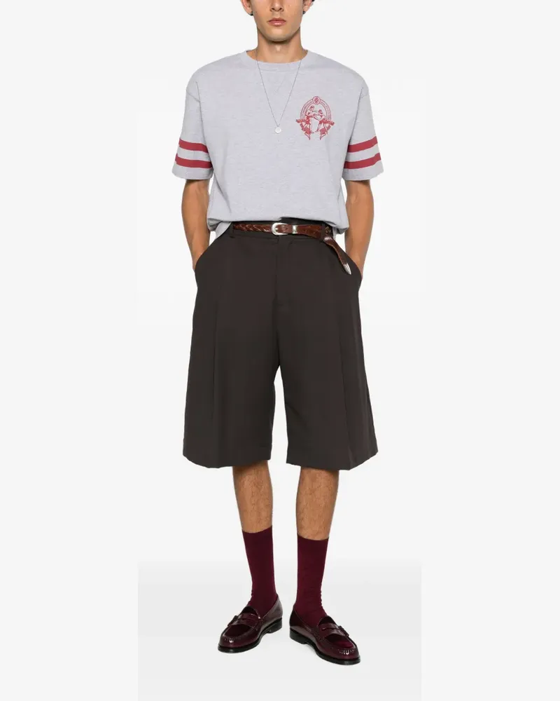 Drôle de Monsieur Boxers graphic-print striped-sleeve T-shirt - Grau Grau