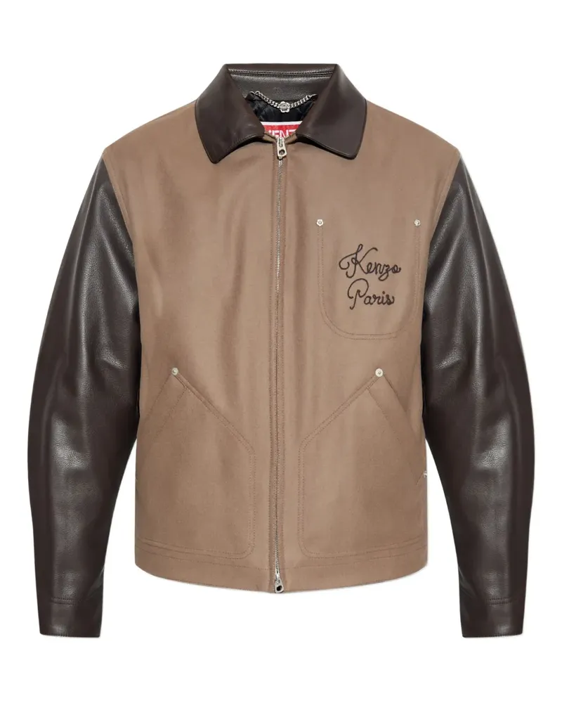 Kenzo Bestickte Jacke mit Lederärmeln - Braun Braun