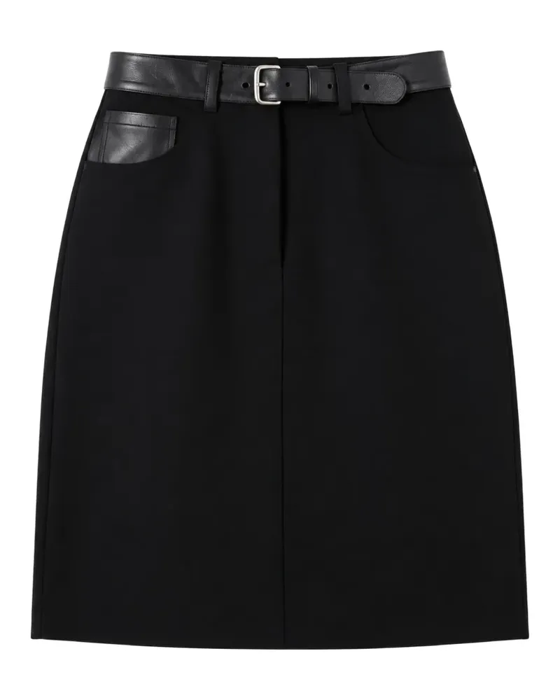 Max Mara Leder-Midirock mit Gürtel - Schwarz Schwarz