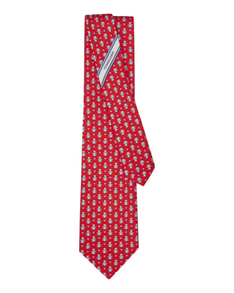 Ferragamo Seidenkrawatte mit Teddy-Print - Rot Rot