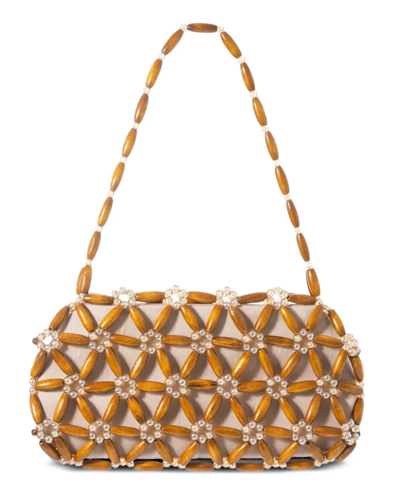 0711 Tebea Schultertasche mit Perlen - Braun Braun