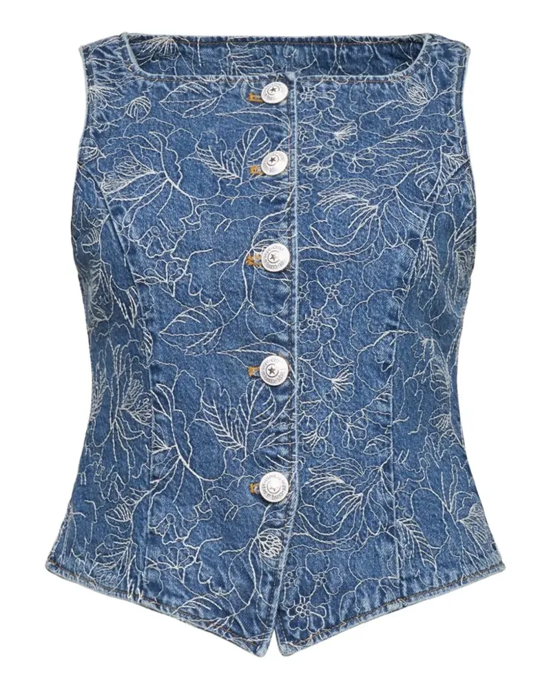 Cinq à Sept floral button-denim vest - Blau Blau