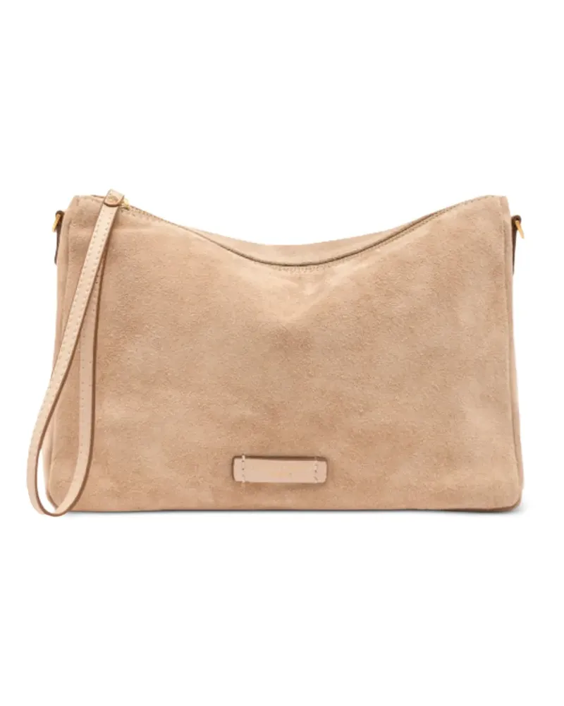 Gianni Chiarini medium Nora suede logo-plaque clutch bag - Nude Nude