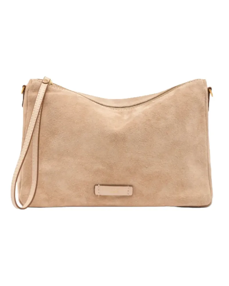 Gianni Chiarini medium Nora suede logo-plaque clutch bag - Nude Nude