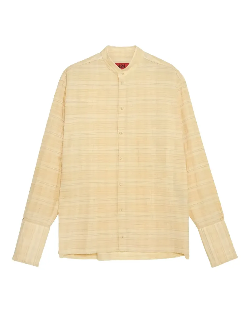 FourTwoFour on Fairfax Mandarin-collar frayed-hem shirt - Nude Nude
