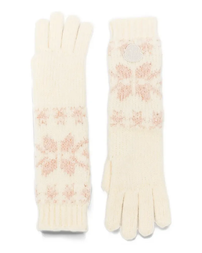 Moncler snowflake-intarsia sequin-embellished gloves - Nude Nude
