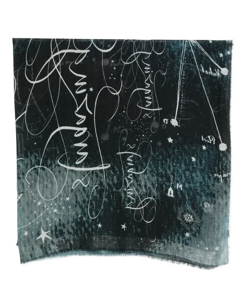 Faliero Sarti celestial-print frayed scarf - Schwarz Schwarz