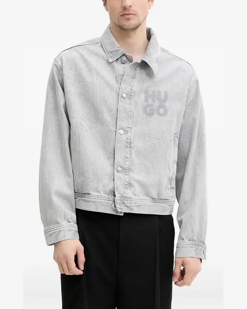 HUGO BOSS Jeansjacke mit Logo - Grau Grau