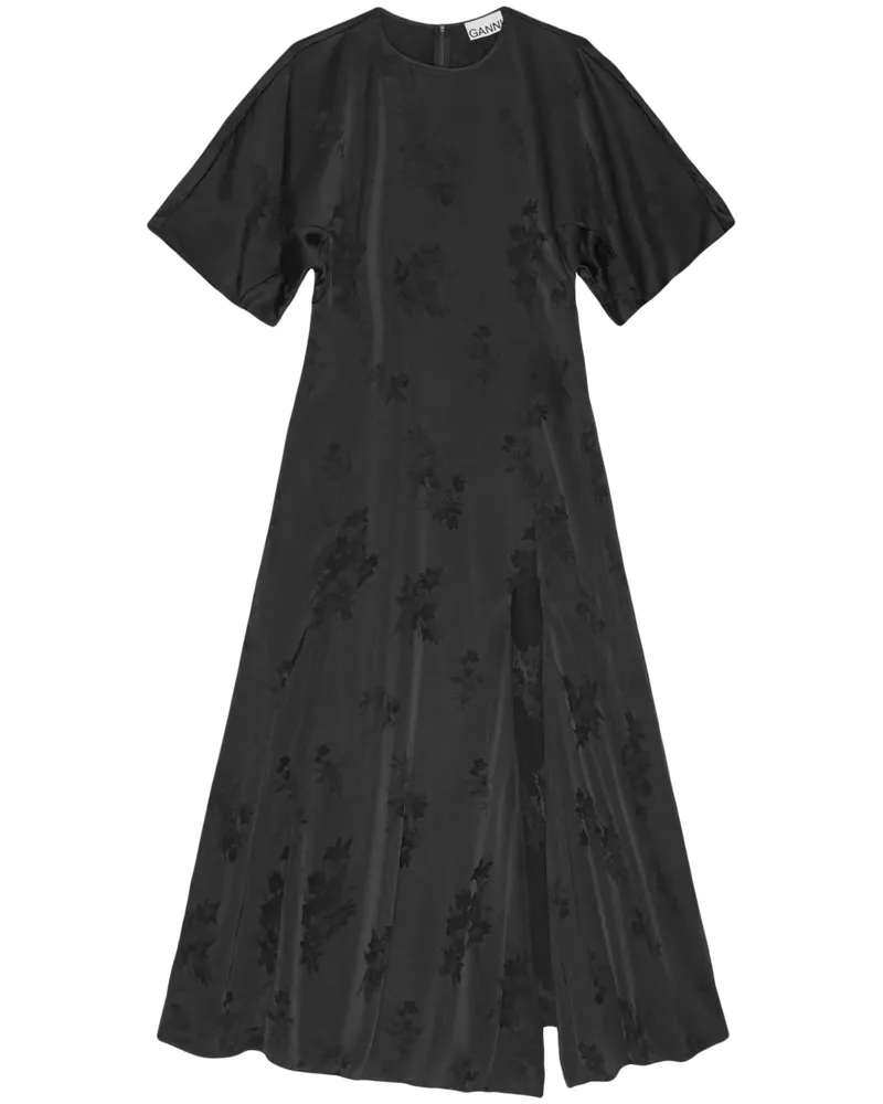 Ganni Jacquard-Kleid mit Blumenmuster - Schwarz Schwarz