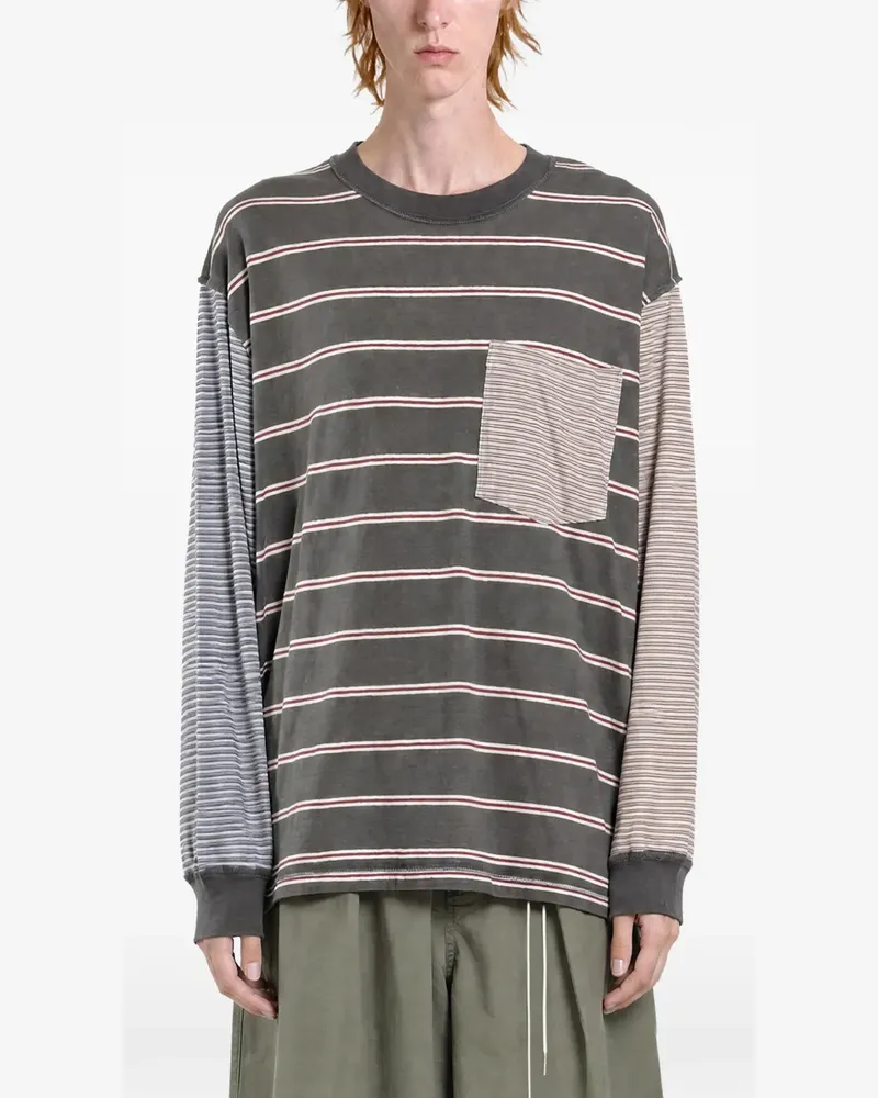 Song For The Mute Gestreiftes Oversized-Langarmshirt - Grau Grau