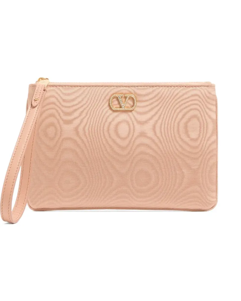 Valentino Garavani VLogo Signature clutch in Moiré fabric with jewel logo - Rosa Rosa