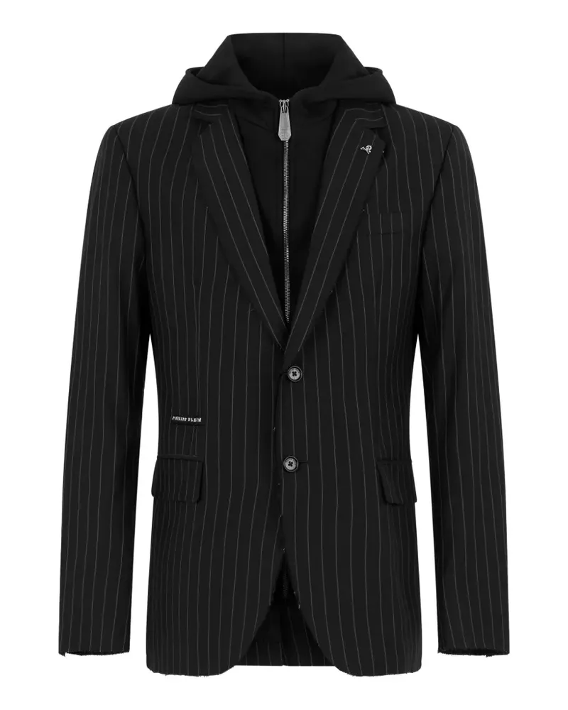 Philipp Plein Kapuzenblazer mit Nadelstreifen - Schwarz Schwarz