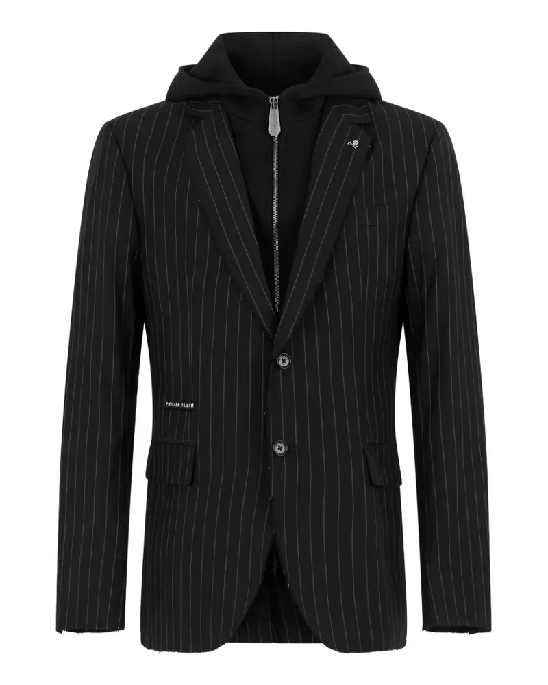 Philipp Plein pinstripe-pattern hooded blazer - Schwarz Schwarz