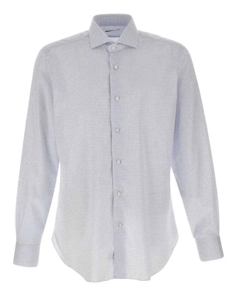 BARBA micro-checked long-sleeve shirt - Weiß Weiß