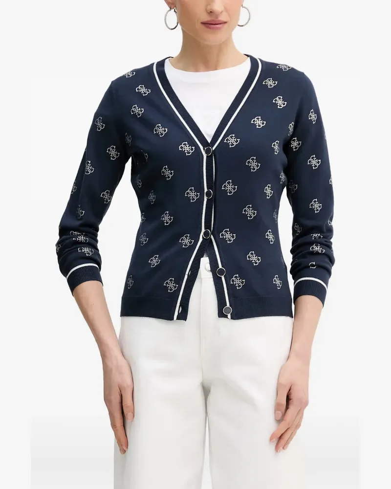 Guess crystal-embellished logo-print cardigan - Blau Blau