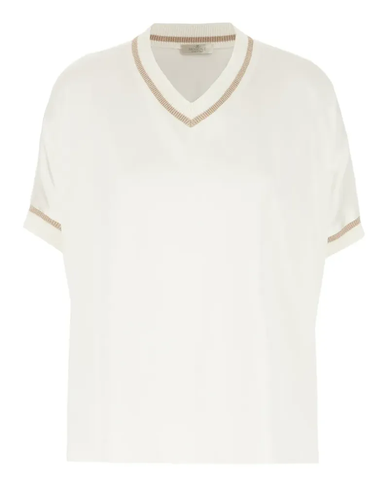 PANICALE Cashmere ribbed-trim V-neck T-shirt - Weiß Weiß