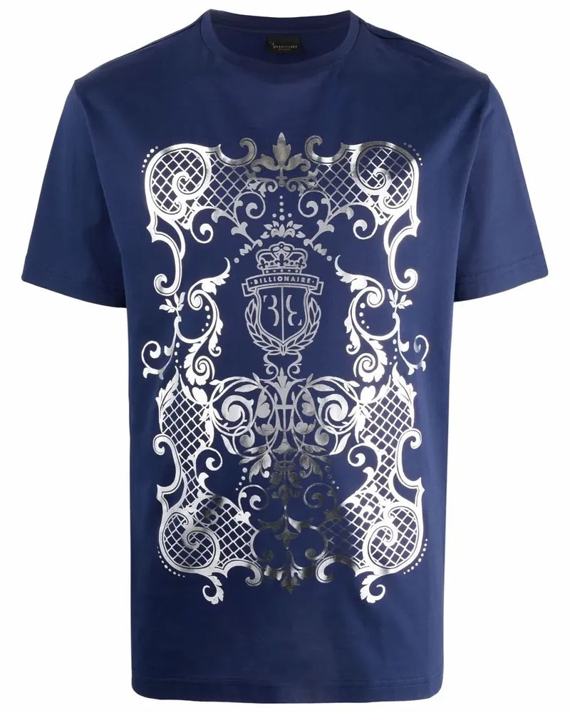 Billionaire T-Shirt mit Barock-Print - Blau Blau