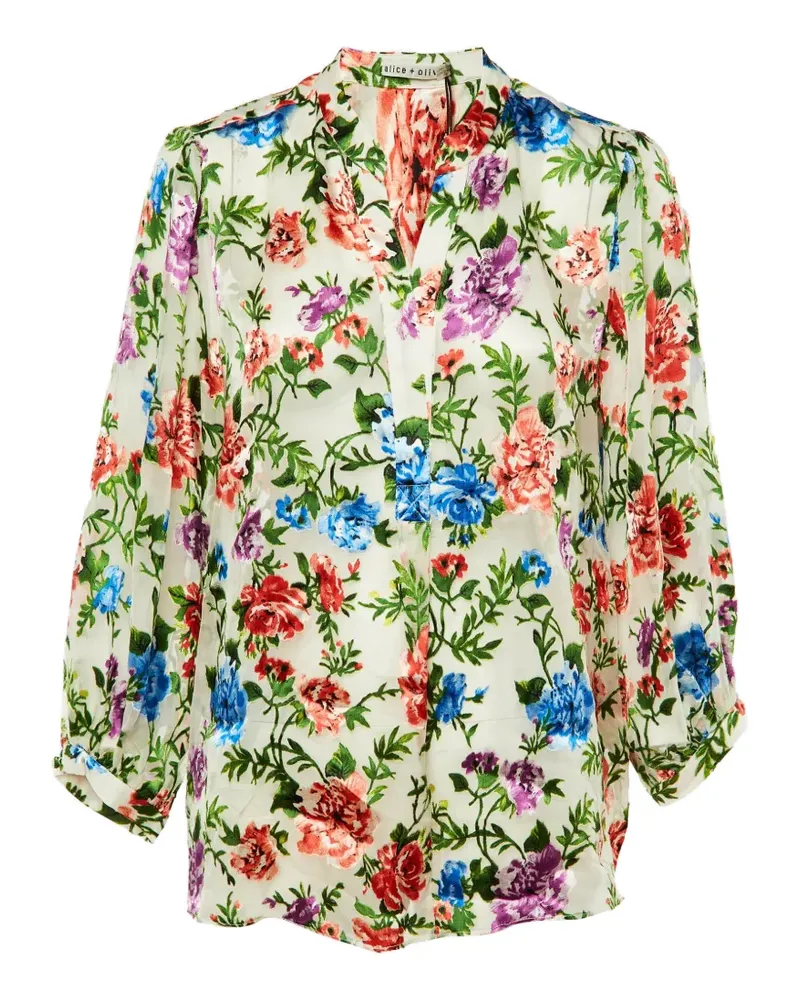 Alice + Olivia floral-devoré mandarin shirt - Nude Nude
